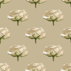 Elegant white roses seamless vector pattern