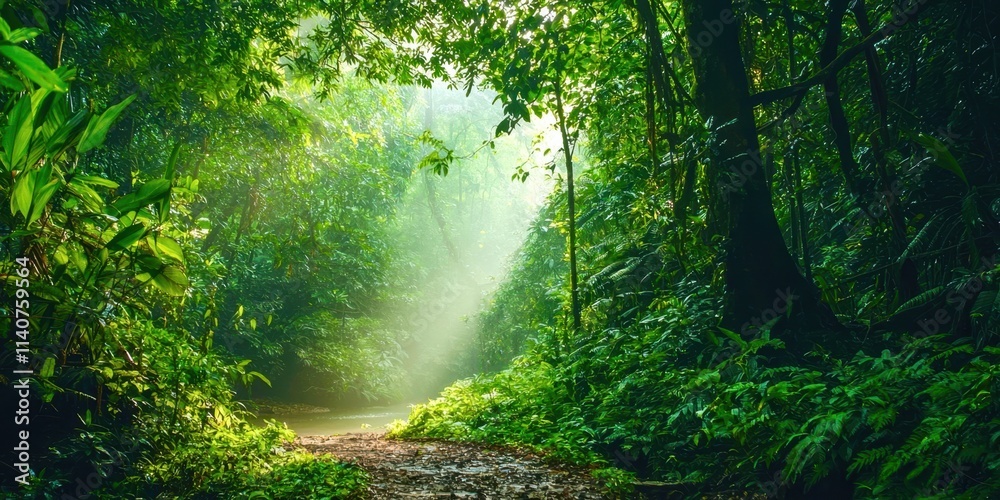 Poster Forest path with trees and bushes