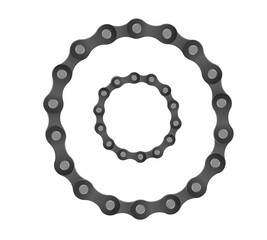 Collection of round bicycle chain border frames. Cycling line pattern. Motorcycle chain symbol. Chain machine sign. Vector