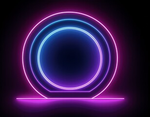 cadre, base graphique en néon bleu et rose avec zone d'écriture sur fond noir en ia. rond cercle