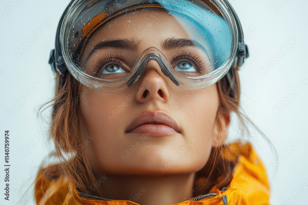 Aufkleber female engineer in ppe, looking upward in a reflective pose, tailored for campaigns focusing on inno