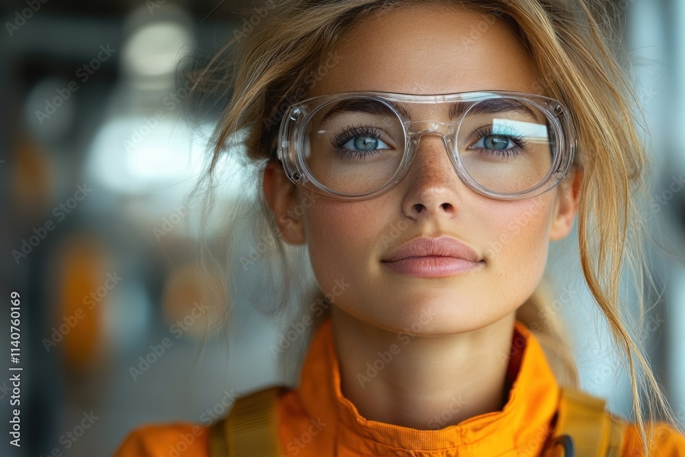 Aufkleber female engineer in ppe, looking upward in a reflective pose, tailored for campaigns focusing on inno