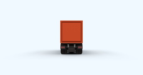 Stylized 3D render container cargo truck in low poly design with cartoon-like textures. Perfect logistics transportation and creative content visuals. Set against clean light background back view