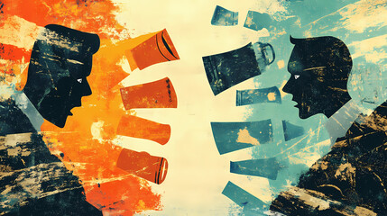 Language barriers are the communication barriers, hindering understanding and interactions: depict language barriers as a wall between speakers. Chasm. Illustration