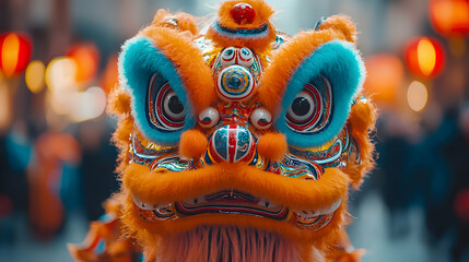 Vibrant Lion Dance Costume Closeup Photo
