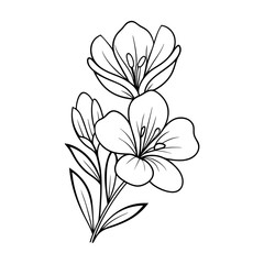 Hand-drawn flower icon, Vector illustration, Outlines black wildflowers, Botanical design. perfect for branding or symbol design.	