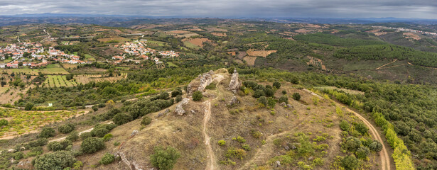 vineyards around ruins of Castelo de Outeiro, Tr&aacute;s-os-Montes and Alto Douro, Portugal