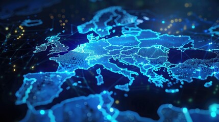 Digital Europe Infographic: Abstract Map Network with Cyber Security Concept