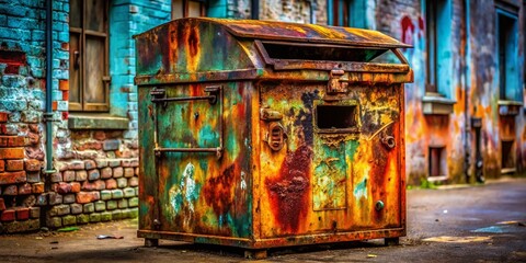 Fototapeta premium Urban Decay Donation Bin Photography: Grungy Textures, Rust, Graffiti, Abandoned Places