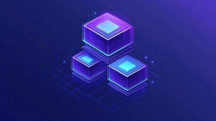Abstract Digital Data Cubes: Neon Glow Isometric Illustration