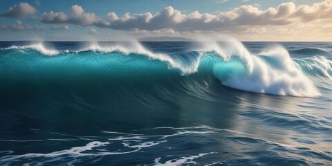 Fototapeta premium Deep blue sea surface with strong wave movements and foam, underwater surface, turbulent free, crashing waves
