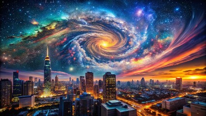 Urban Exploration: Celestial Cityscape - Milky Way, Nebula, Stars, Big Bang, Cosmos Photography