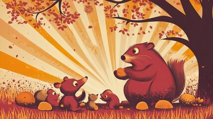 whimsical groundhog day gathering: forest animals unite for fun meeting - perfect for a playful sports room poster!