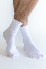 Beautiful white men's socks on a white background