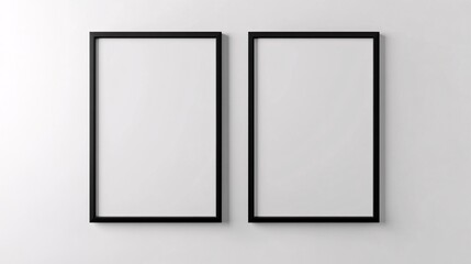 Two empty black frames on a minimalist wall, perfect for showcasing art or photos.
