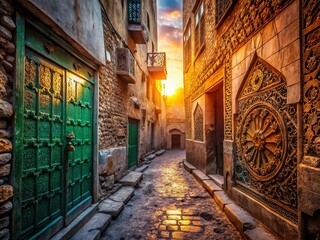Obraz premium Urban Exploration Mecca Calligraphy: Lost Streets, Sacred Script, Islamic Art Photography