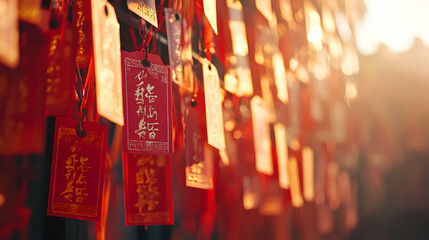 Naklejka premium Golden Wishes: Red Tags Illustration