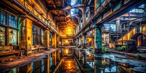 Obraz premium Urban Exploration Photography: Crumbling Walls, Hidden Spaces, Under Pressure - Dark, Gritty Industrial Decay