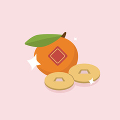 Isolated orange and money. Chinese New Year, Vietnamese Tet holiday. vector illustration.