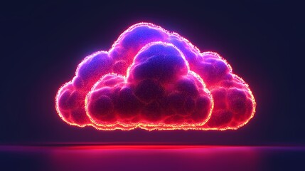 A vibrant, glowing cloud illustration with neon colors, suggesting themes of digital technology and creativity.