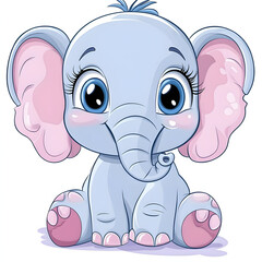 Fototapeta premium Cartoon cute baby elephant on white background 