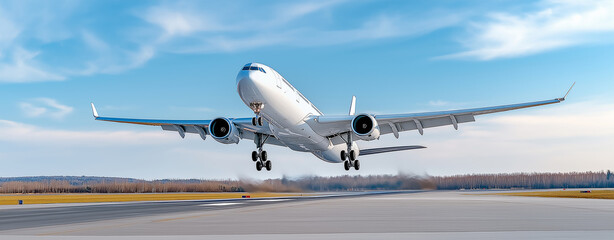 A large commercial airplane is taking off from a runway,landing.