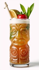 Close-up image of a Tiki glass containing a Brandy Mai Tai on a clean white backdrop
