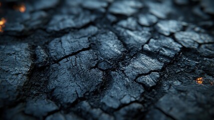 Obraz premium Close-up view of charred, cracked earth surface with glowing embers.