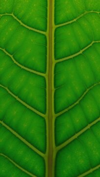 A photorealistic image showcases natures synthesis of sunlight through the intricate structure of a green leaf