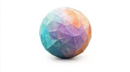 Obraz premium A geometrically textured globe resembling origami paper art, pastel tones of lilac, soft teal, and light orange, sharp and vivid details, clean white background, isolated and crisp, high-definition, h