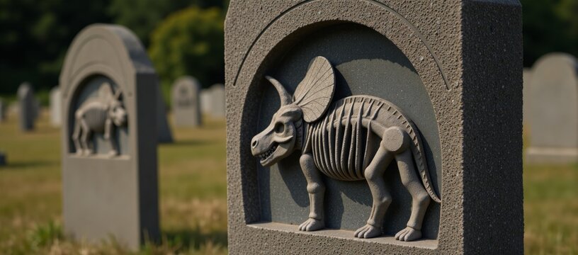 Exploration of fossilized dinosaur bones within ancient stone graves Paleontology