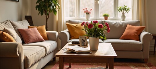 Fototapeta premium A cozy warm-lit supportive home interior featuring comforts that assure wellbeing and safety