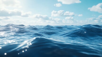 Serene ocean waves under a clear blue sky with fluffy clouds.