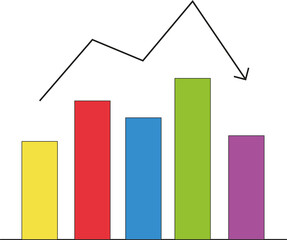 Graph with arrow. Data visualization method. Comparison of data and indicator of changes over a given period.