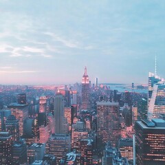 Obraz premium A scenic view of a city skyline at dusk, showcasing iconic buildings.
