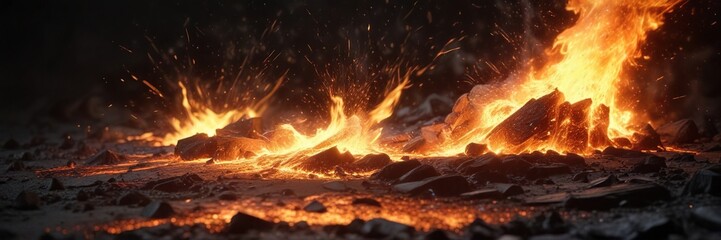 Glowing embers of energy coalesce into a radiant burst on a dark background, radiance, illuminating