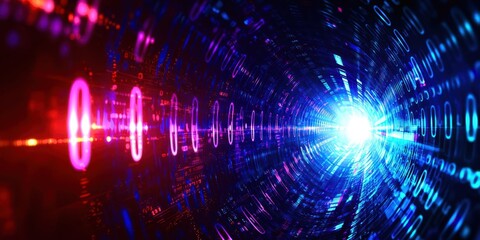 Fototapeta premium Blue and red tunnel with a white light in the middle