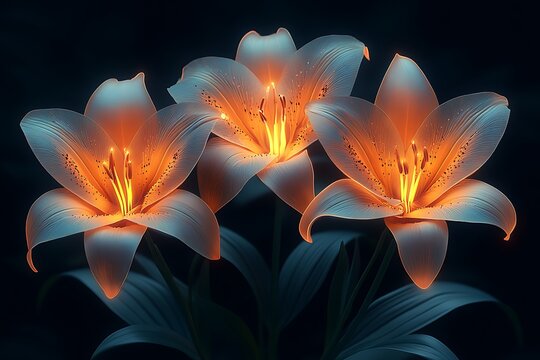 Luxurious bouquet of red and white flowers, a set of three images on a dark background. 3d rendering.
