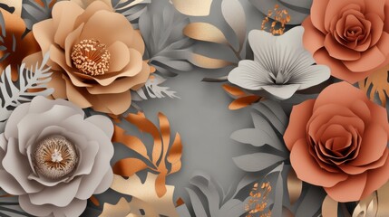 Stunning 3D Paper Flowers in Grey and Gold Tones - A Breathtaking Floral Arrangement