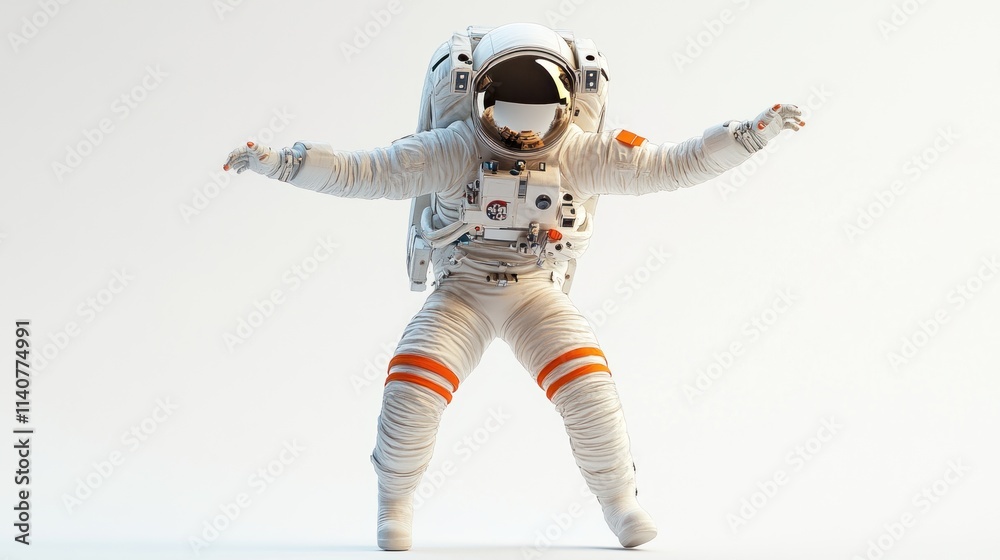 Wall mural a stylized astronaut in a spacesuit, appearing to float or dance in a minimalist setting.