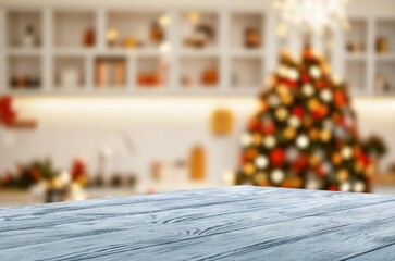 christmas table top at room background
