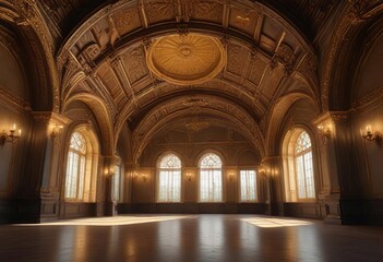 Fototapeta premium Grandiose vaulted ceiling with golden accents and ornate details, architecture, ornate, details