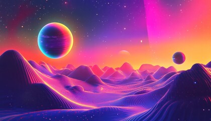 Fototapeta premium Abstract Cosmic Landscape with Planets and Stars