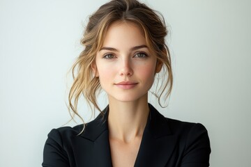 Obraz premium Portrait of a serious businesswoman in formal attire, captured in sharp detail and