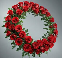 Heart-shaped bouquet of red roses arranged in a circular motion with some stems extending outwards, Valentine's Day gifts, floral arrangement, love gift