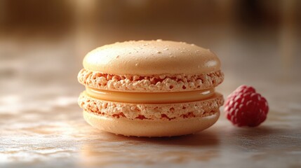 A single colorful macaron on a soft gradient background with delicate textures