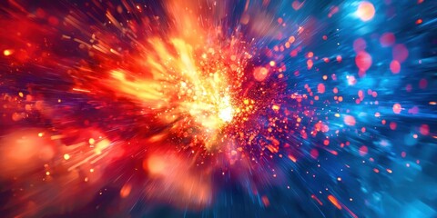 Naklejka premium Bright blue and red explosion in space