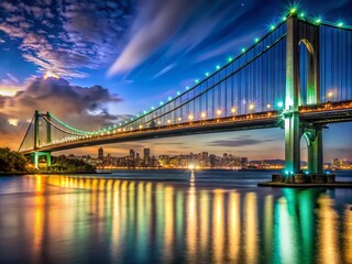 Fototapeta premium Verrazano Bridge Night Panoramic View - Stunning NYC Skyline Photography