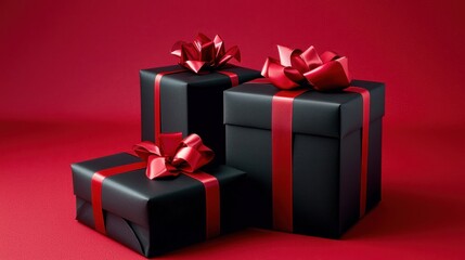 Festive gift boxes with red ribbons studio setting high-quality photography elegant decor