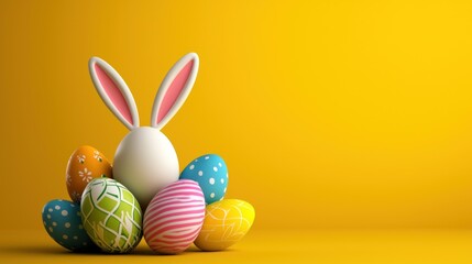 Easter celebration cute bunny with colorful eggs spring vibes studio setup joyful theme